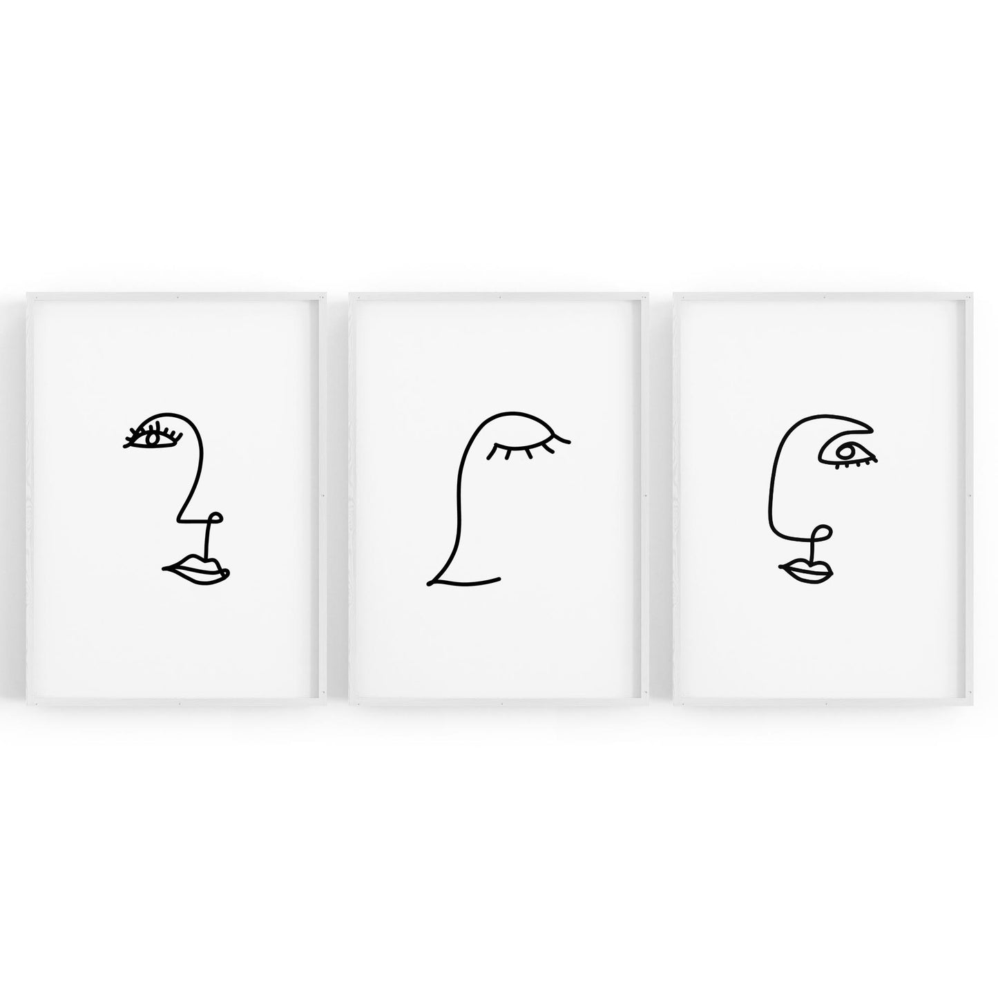 Set of Face Line Drawings Abstract Style Wall Art #2 - The Affordable Art Company