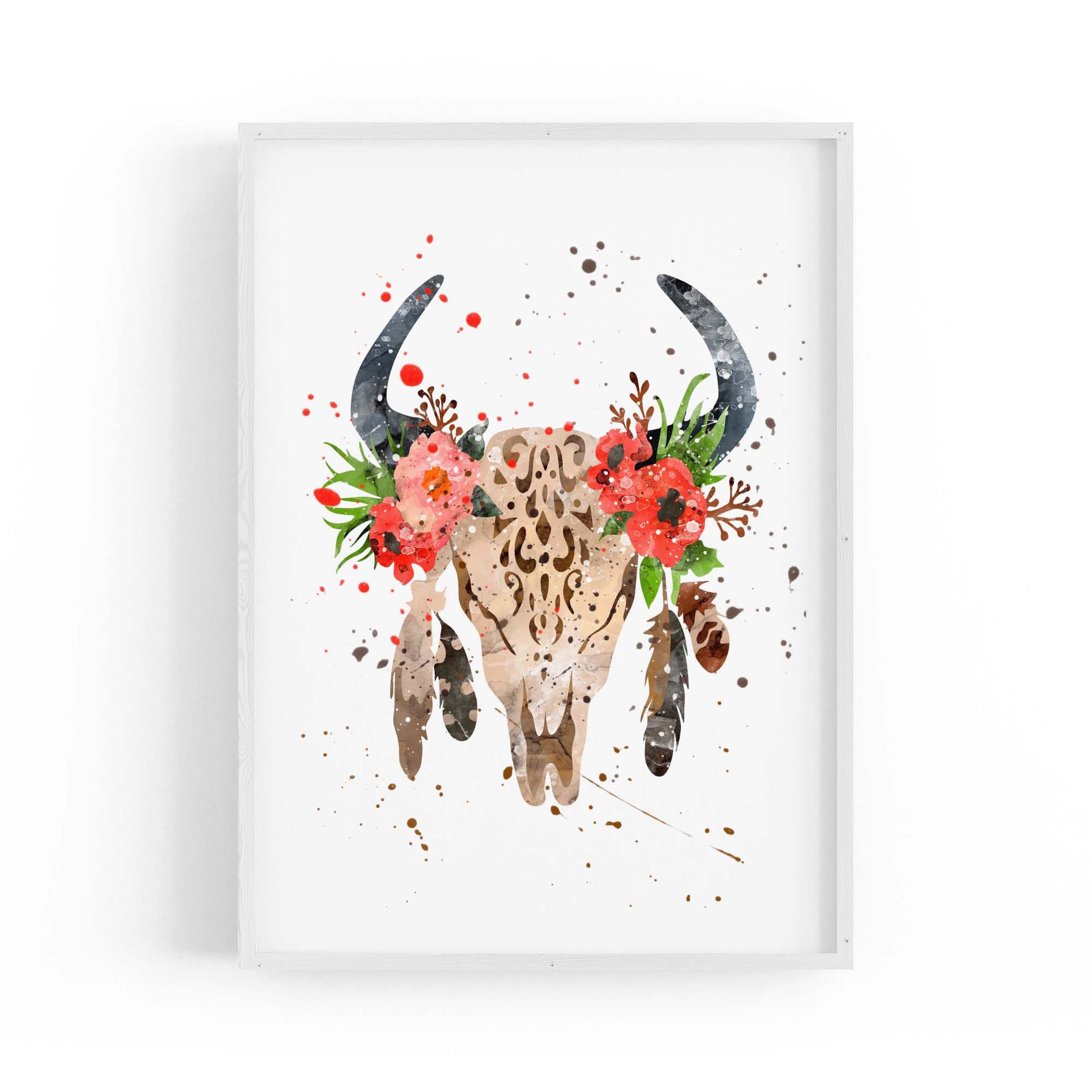 Floral Cow Skull Boho Chic Wall Art - The Affordable Art Company