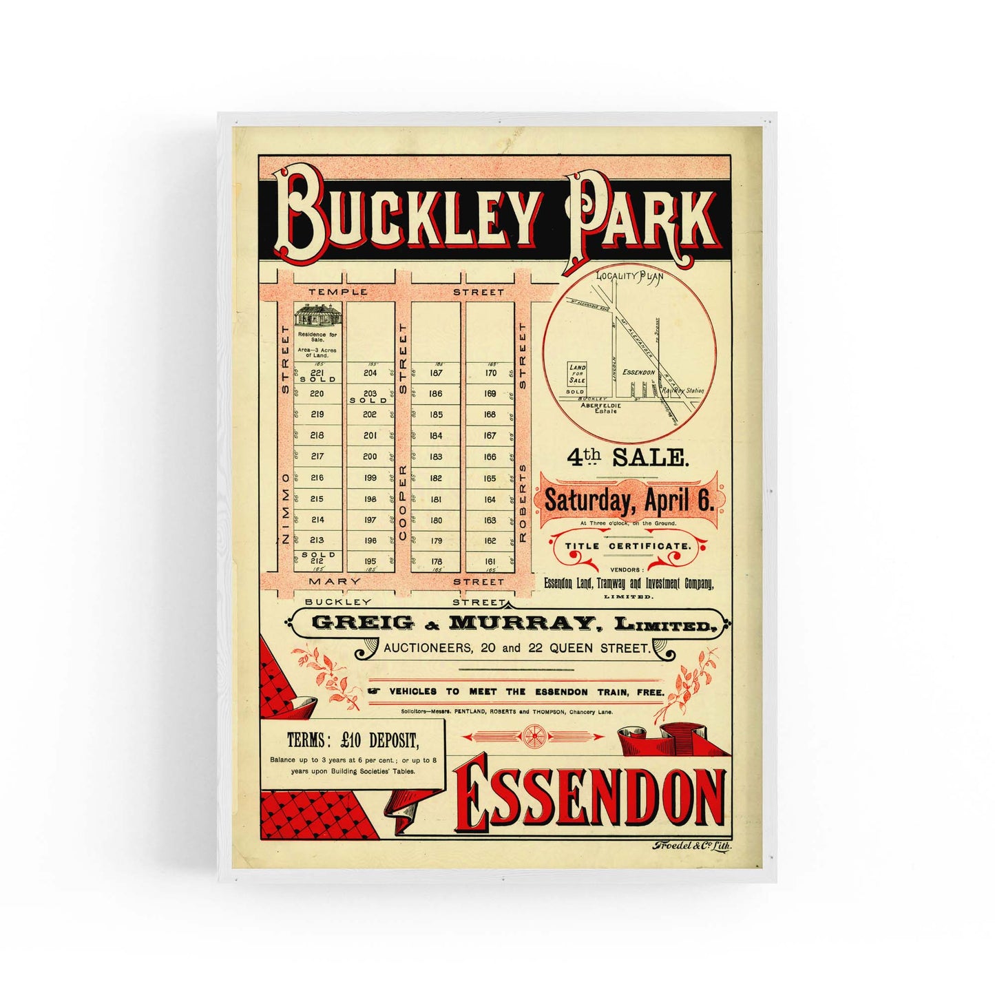 Essendon Buckley Park Vintage Real Estate Advert Wall Art - The Affordable Art Company
