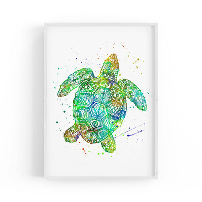 Green Sea Turtle Mandala Animal Wall Art - The Affordable Art Company