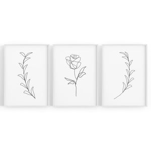 Set of Minimal Flower Line Drawings Wall Art #3 - The Affordable Art Company