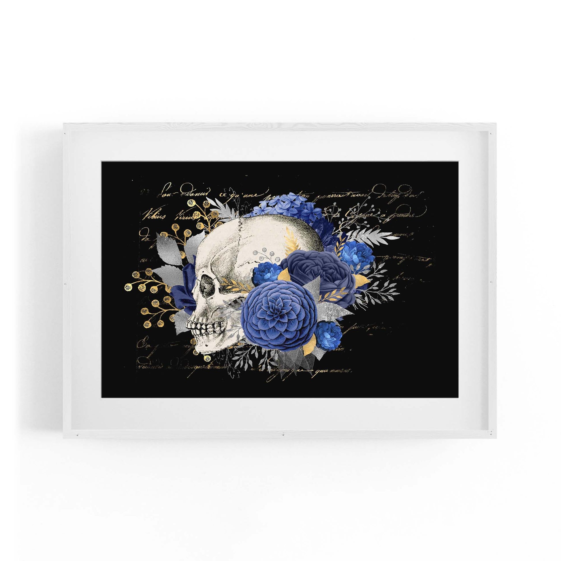 Blue Floral Skull Fashion Girls Bedroom Wall Art #2 - The Affordable Art Company