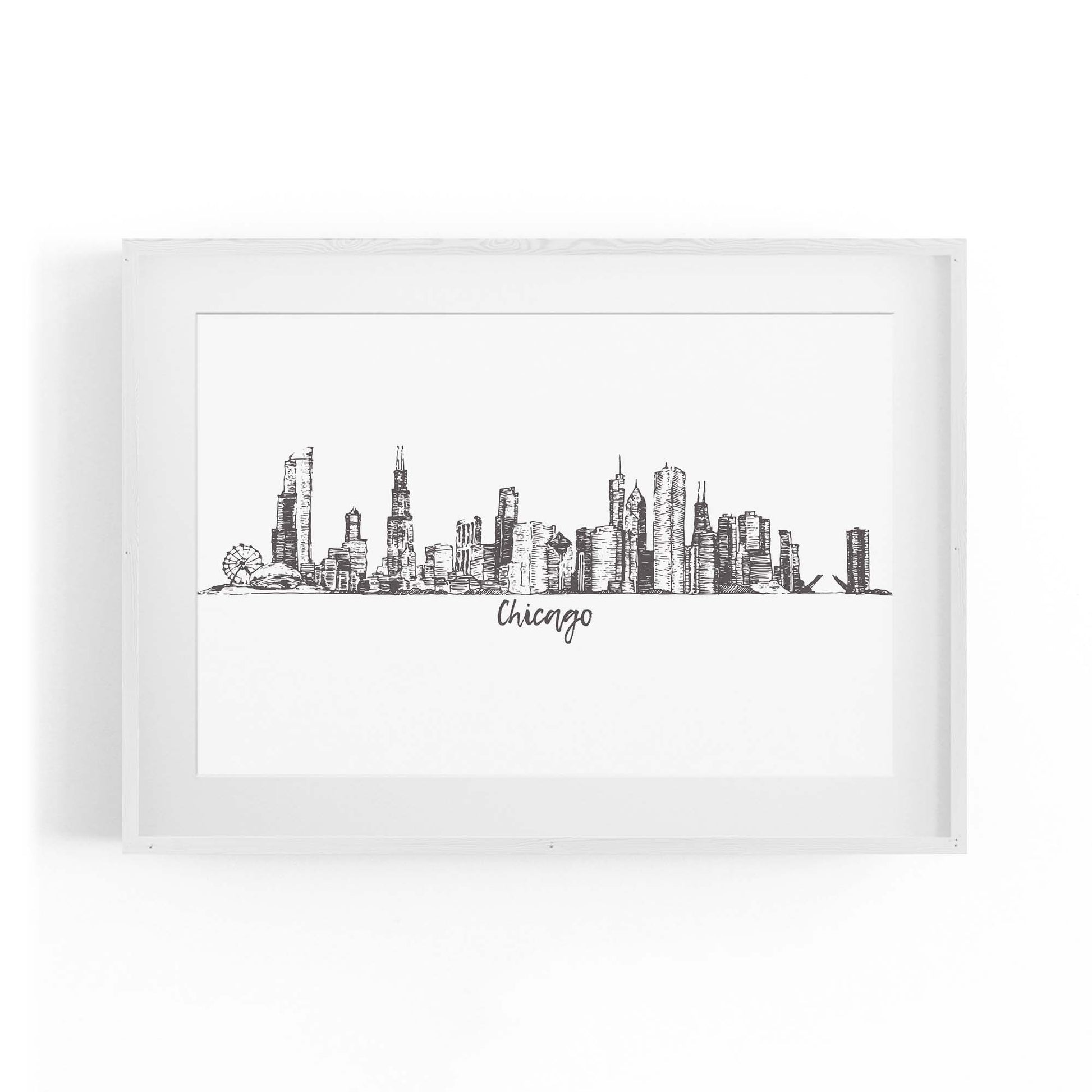 Chicago, USA Minimal Cityscape Drawing Wall Art - The Affordable Art Company