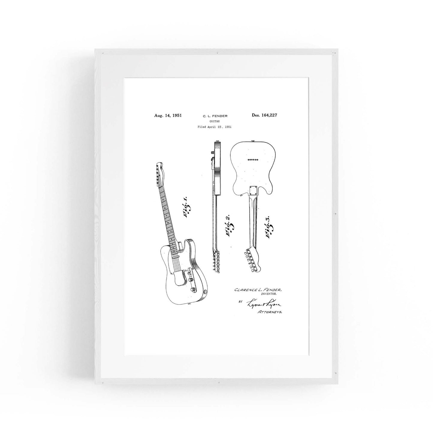 Vintage Telecaster Guitar White Patent Wall Art #2 - The Affordable Art Company