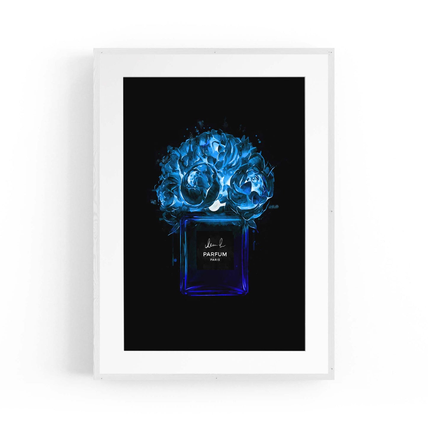 Neon Blue Floral Perfume Bottle Fashion Wall Art - The Affordable Art Company