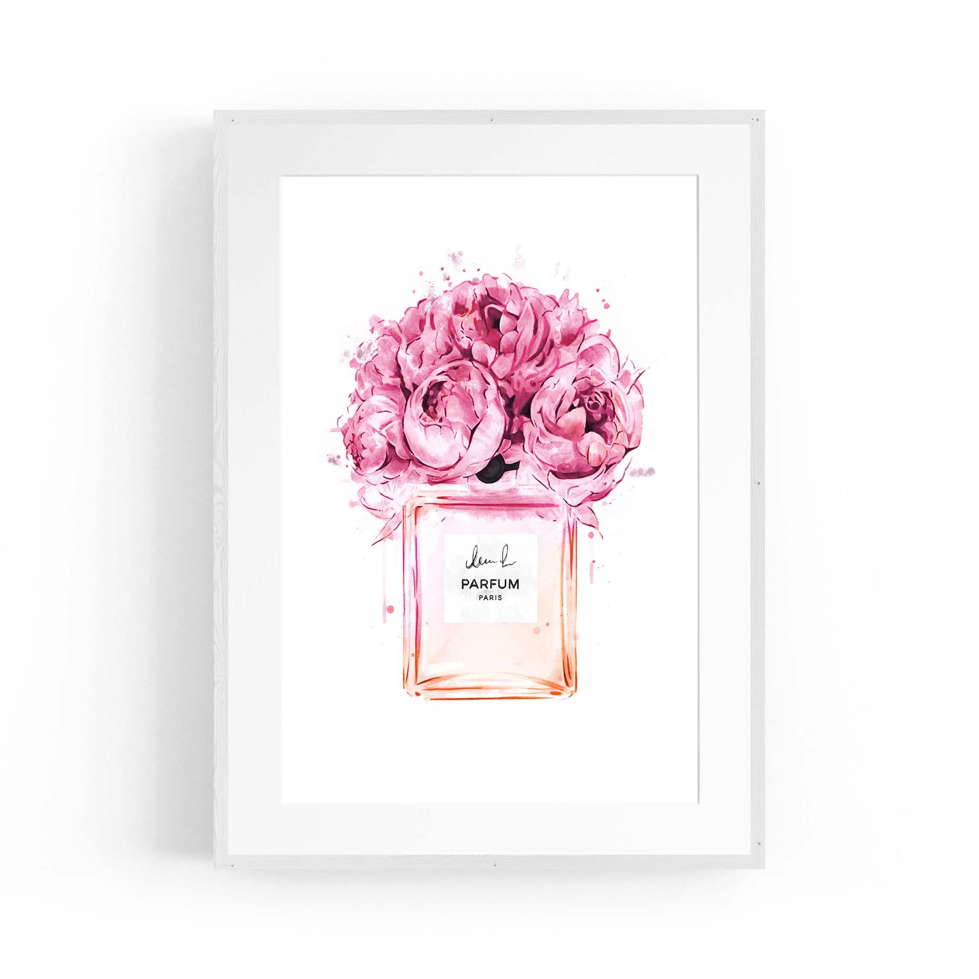 Pink Flowers Perfume Bottle Fashion Wall Art - The Affordable Art Company