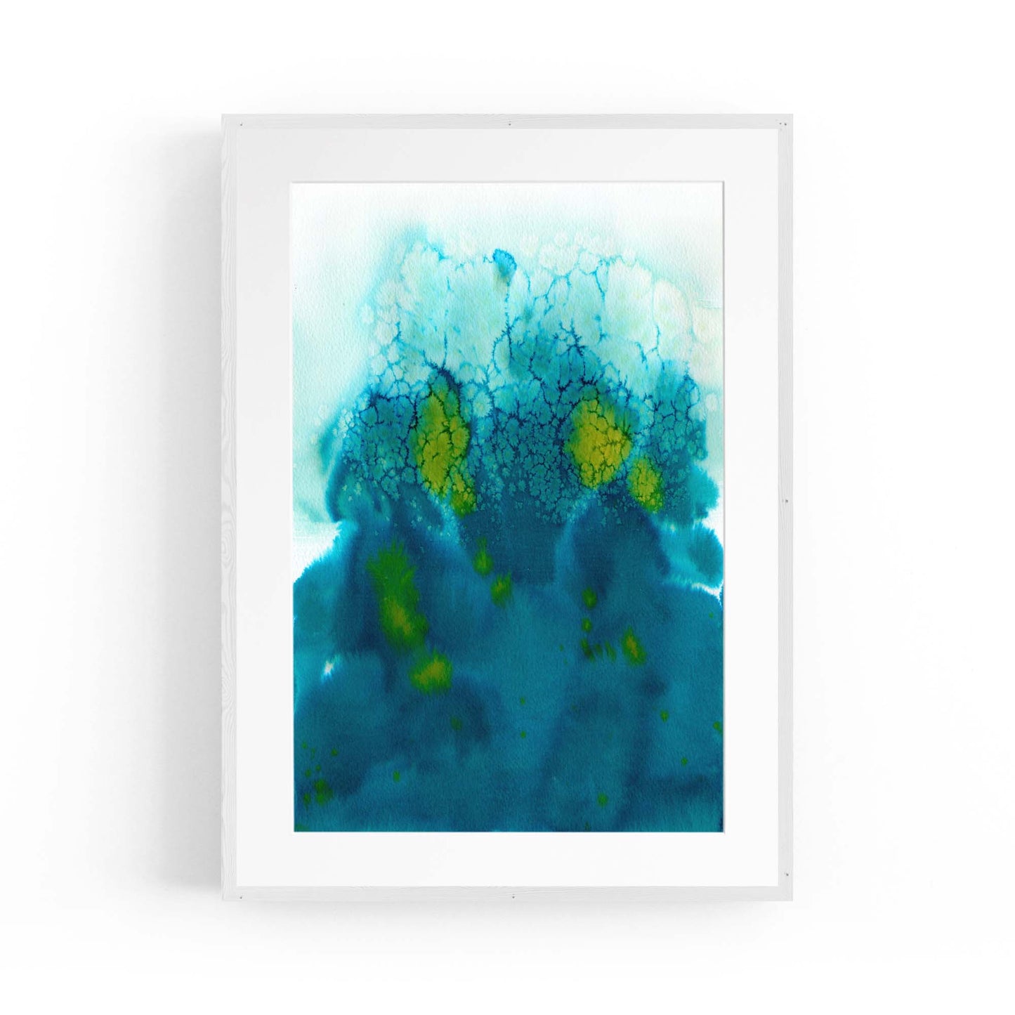 Teal Ink Minimal Ink Painting Blue Wall Art #5 - The Affordable Art Company