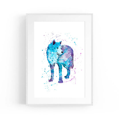 Blue Lone Wolf Cute Animal Painting Wall Art - The Affordable Art Company