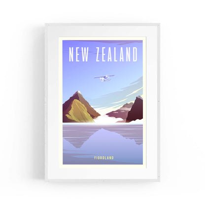 Retro Fiordland New Zealand Vintage Wall Art - The Affordable Art Company