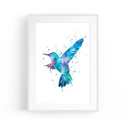 Abstract Blue Humming Bird Cute Artwork Wall Art - The Affordable Art Company