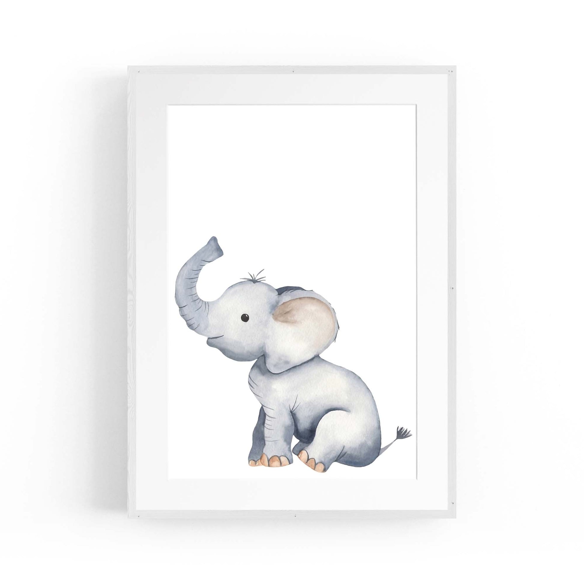 Cartoon Elephant Cute Nursery Baby Animal Wall Art #1 - The Affordable Art Company