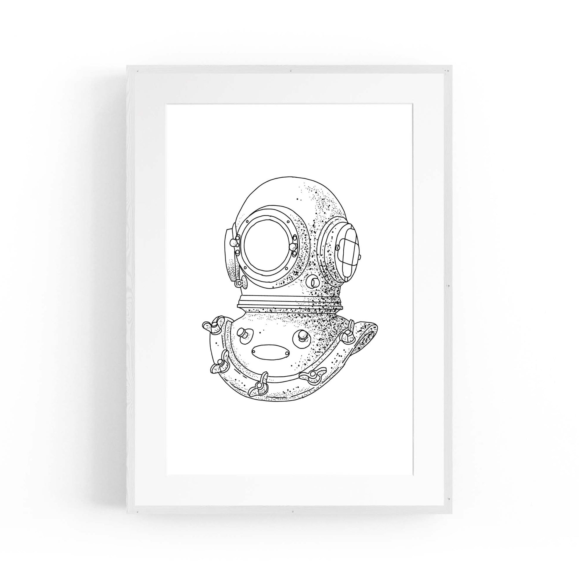 Diving Helmet Drawing Nautical Coastal Wall Art #1 - The Affordable Art Company