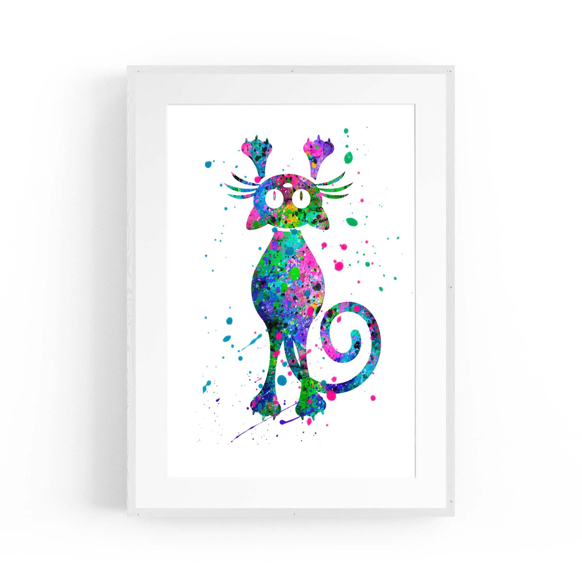 Cute Cat Painting Colourful Animal Wall Art #1 - The Affordable Art Company