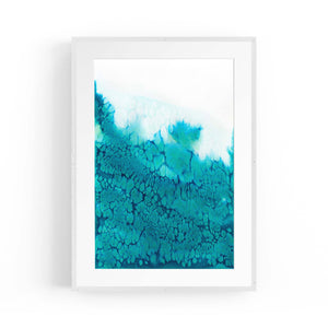 Teal Ink Minimal Ink Painting Blue Wall Art #3 - The Affordable Art Company