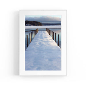 Snow Covered Pier Landscape Photograph Wall Art - The Affordable Art Company