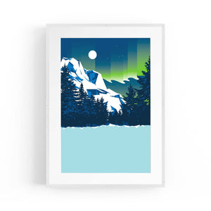 Retro Mountain Landscape Lake Blue Wall Art - The Affordable Art Company