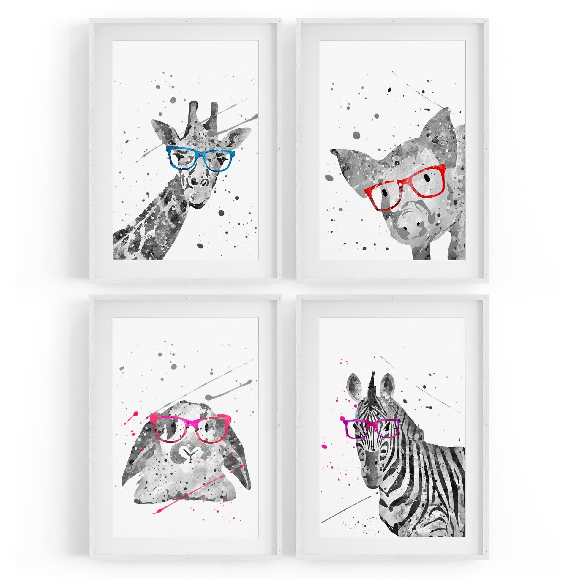 Set of 4 Cute Baby Nursery Clever Animal Paintings Wall Art - The Affordable Art Company