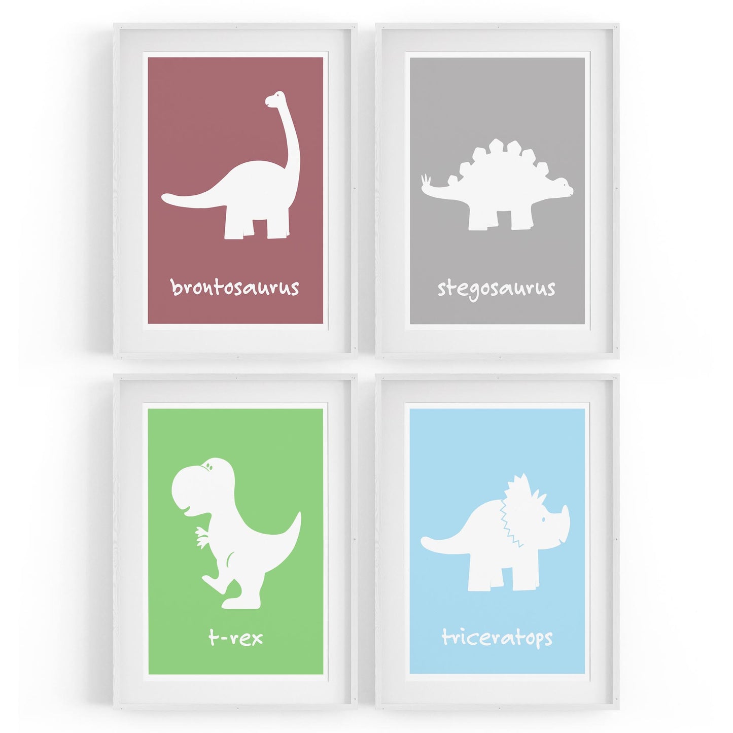 Set of 4 Cute Dinosaur Nursery Designs Wall Art - The Affordable Art Company