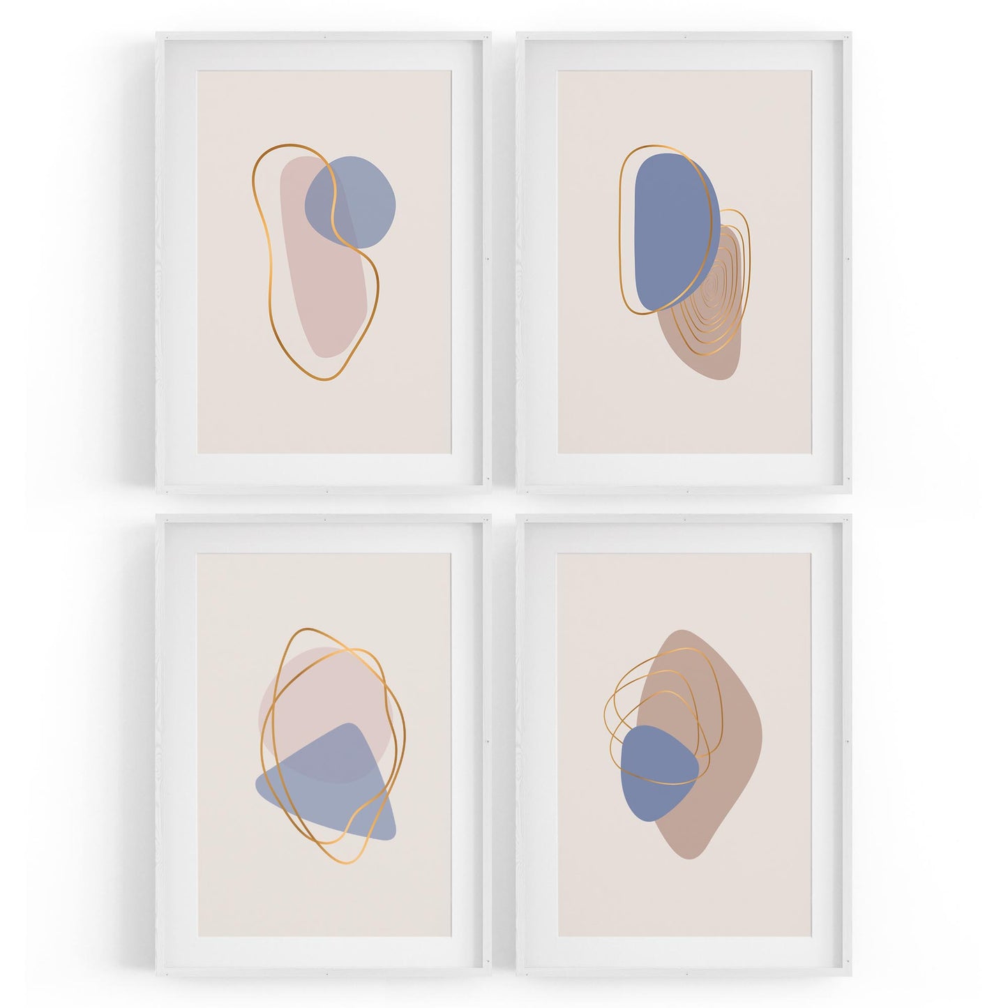 Set of 4 Abstract Neutral and Pastel Minimal Shape Wall Art - The Affordable Art Company