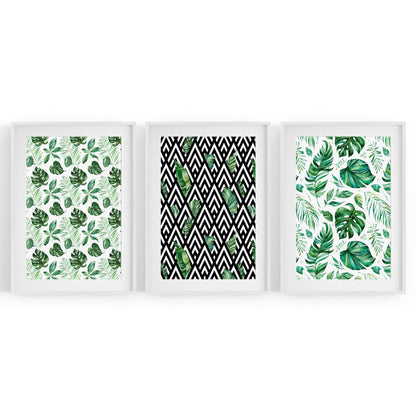 Set of 3 Green Leaf Pattern Nature Wall Art - The Affordable Art Company