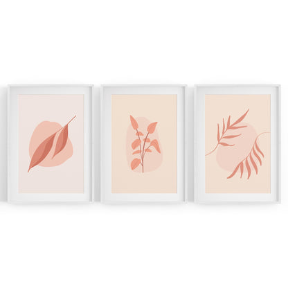 Set of Peach & Pink Leaves Pastel Abstract Wall Art - The Affordable Art Company