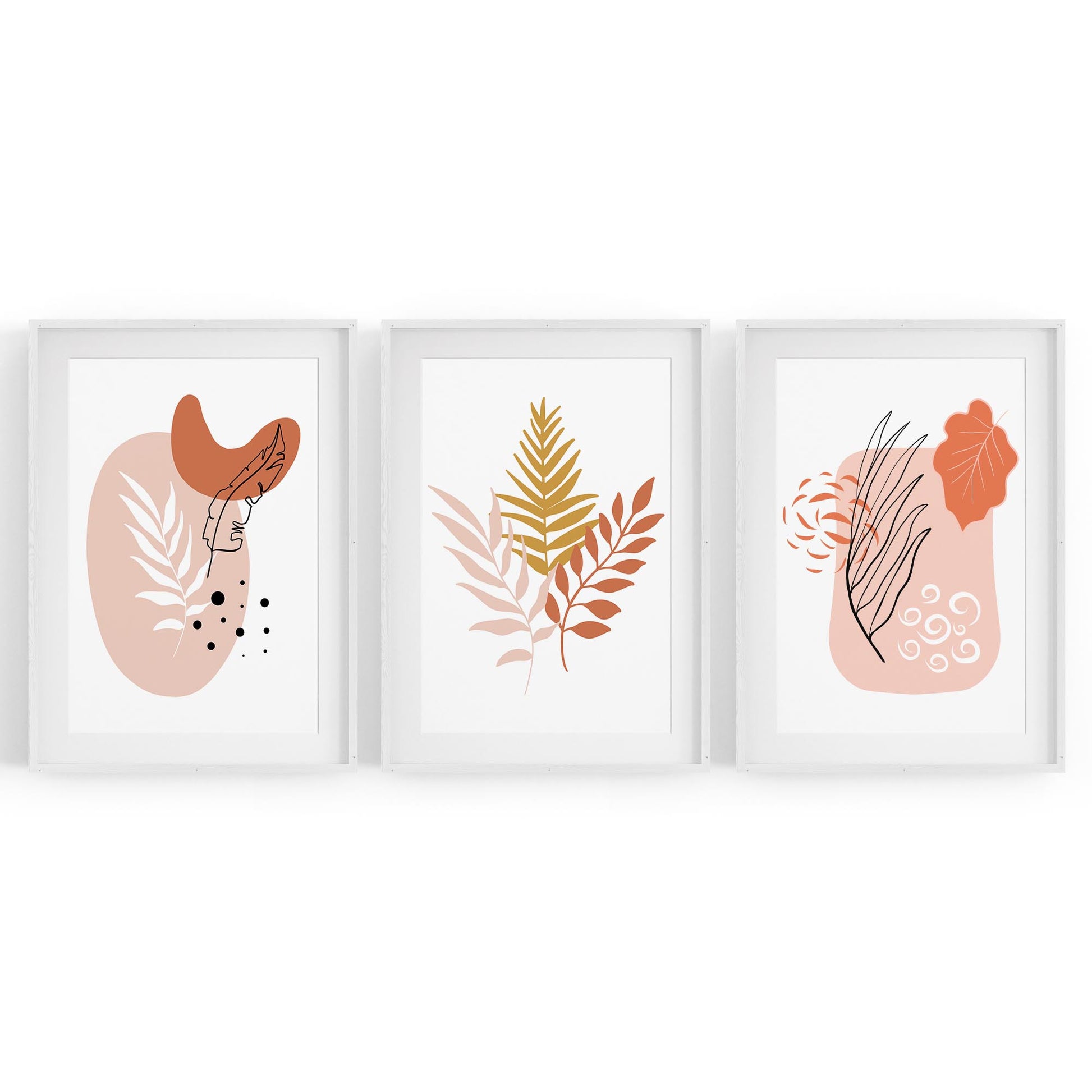 Set of Minimal Pink Plant Drawings Wall Art - The Affordable Art Company