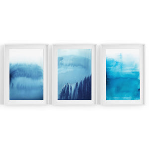 Set of Blue Ink Abstract Painting Faded Wall Art #2 - The Affordable Art Company