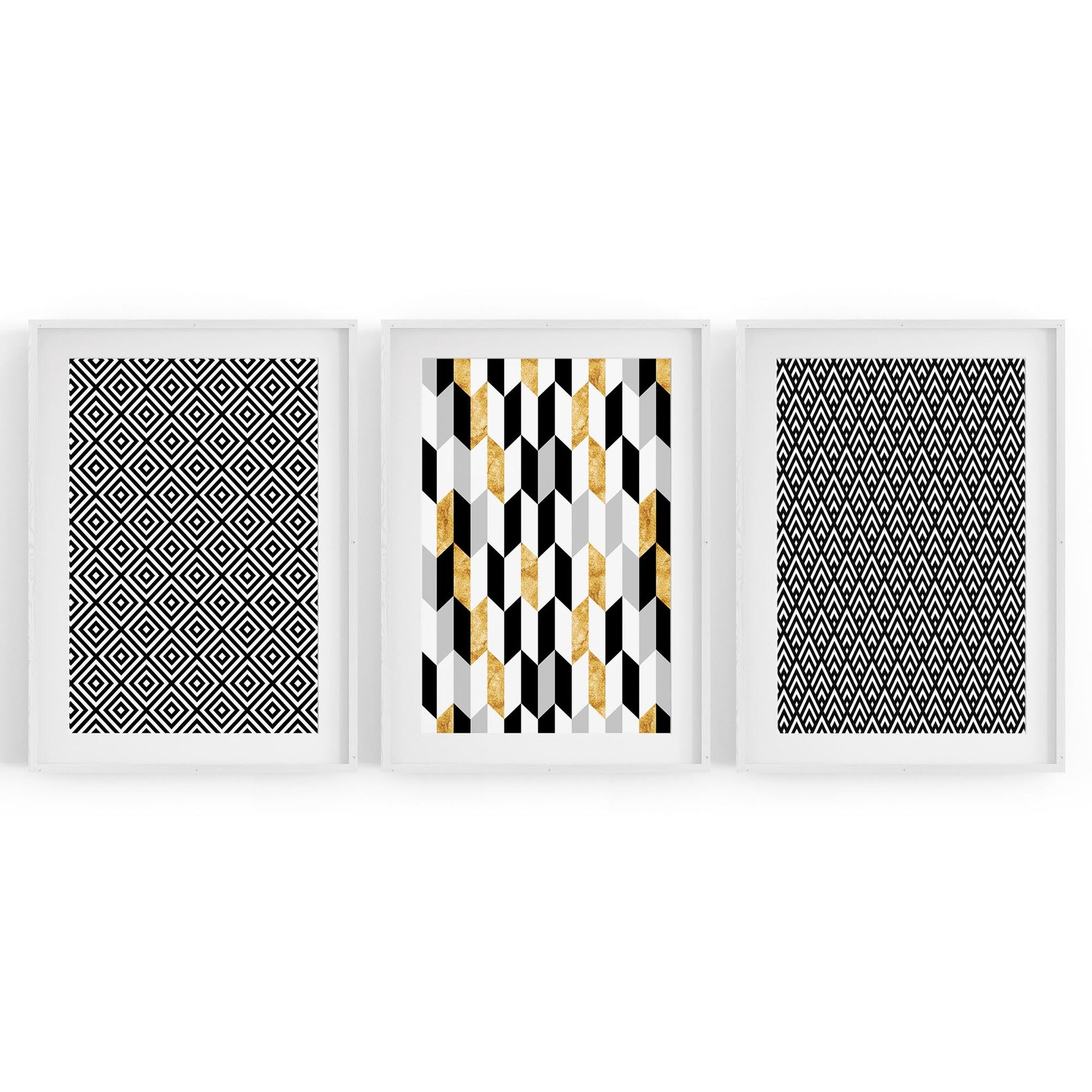 Set of Minimal Black & White Pattern Wall Art - The Affordable Art Company