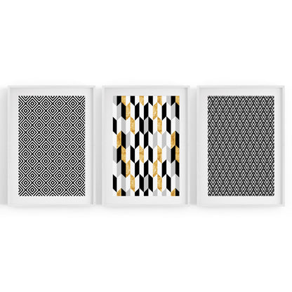 Set of Minimal Black & White Pattern Wall Art - The Affordable Art Company
