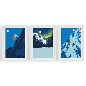 Set of Mountain Climbing Winter Retro Wall Art - The Affordable Art Company