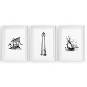 Set of Nautical Coast Drawings Coastal Wall Art #2 - The Affordable Art Company