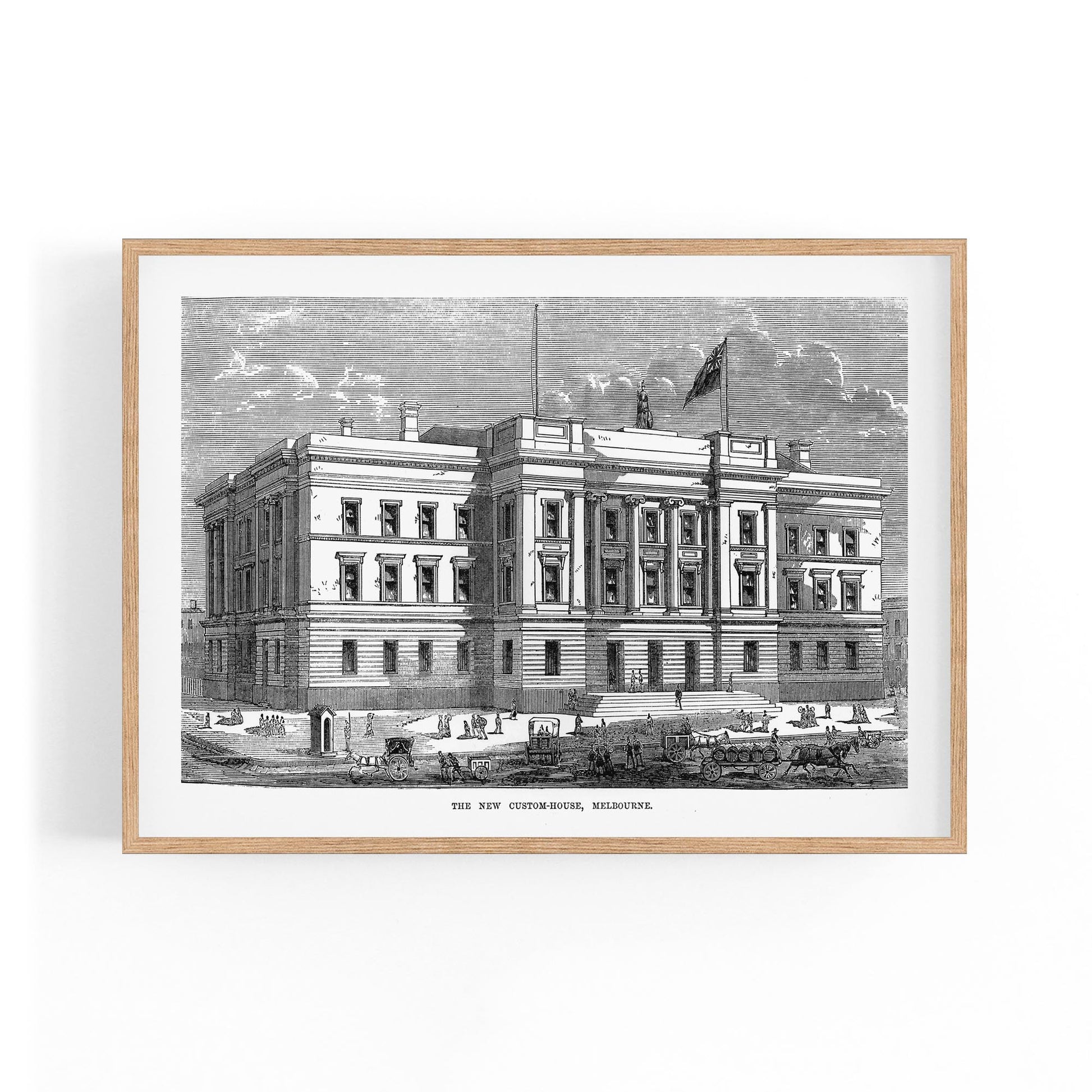 Customs House, Melbourne Vintage Drawing Wall Art - The Affordable Art Company