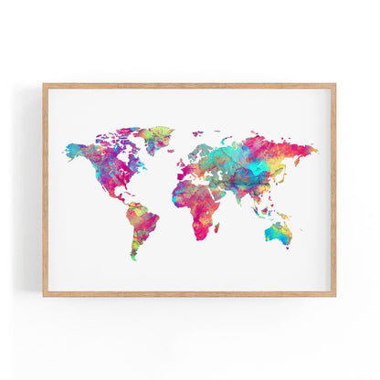 Watercolour World Map Colourful Wall Art - The Affordable Art Company