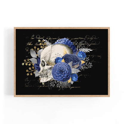 Blue Floral Skull Fashion Girls Bedroom Wall Art #2 - The Affordable Art Company
