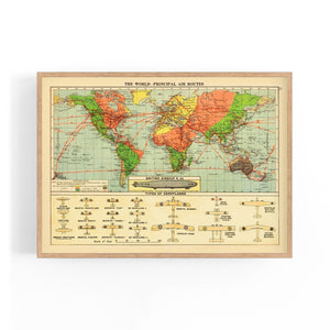 Vintage Air Routes Map Aviation Wall Art - The Affordable Art Company
