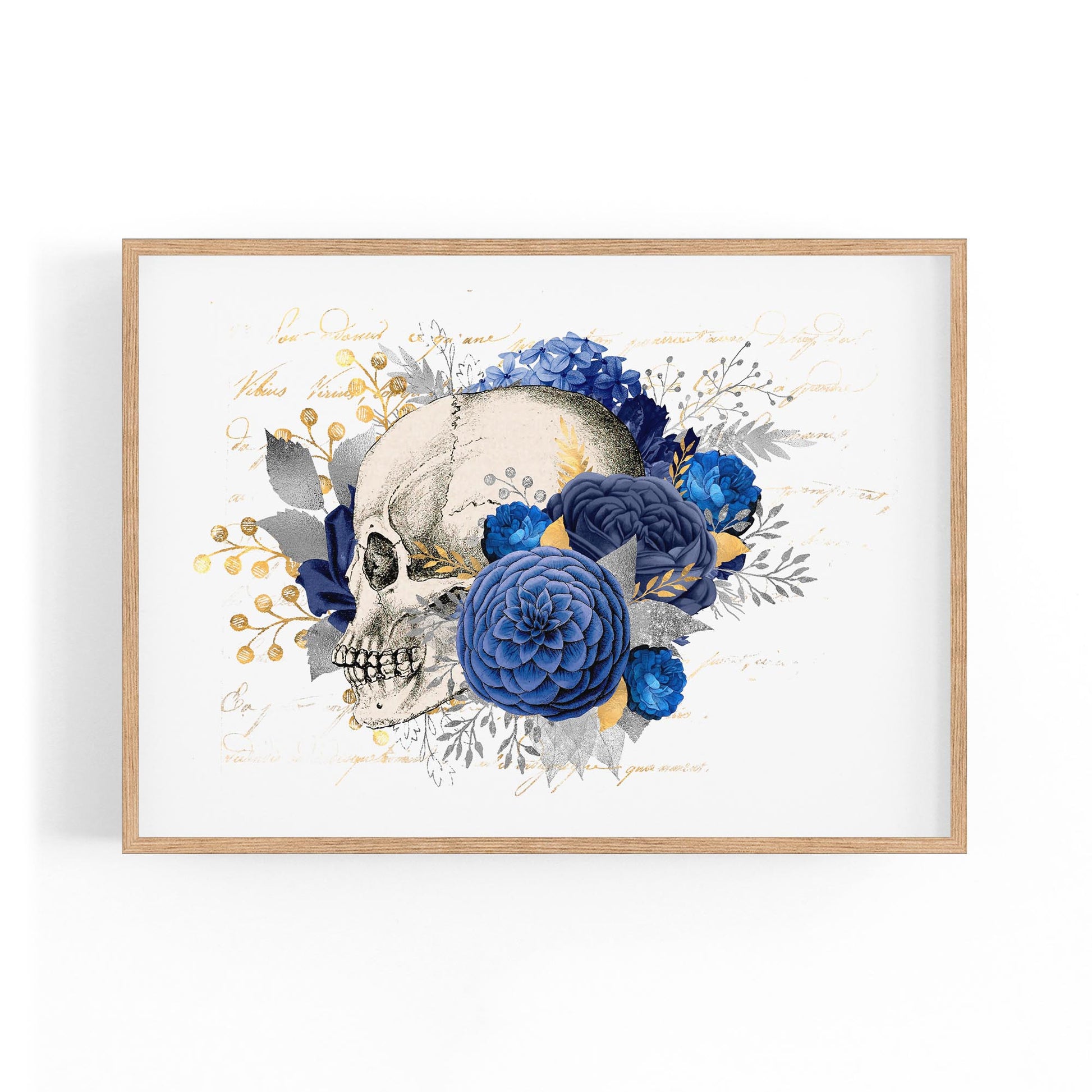 Blue Floral Skull Fashion Girls Bedroom Wall Art #1 - The Affordable Art Company