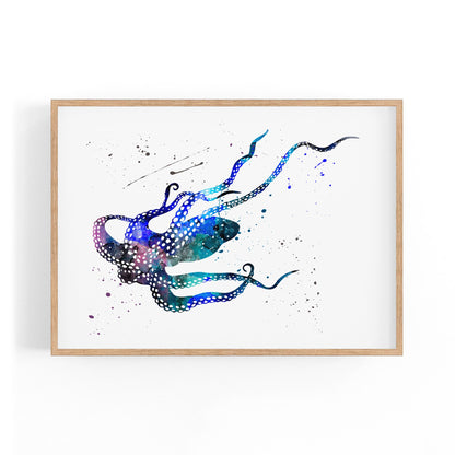 Blue Cute Squid Painting Sealife Nursery Wall Art - The Affordable Art Company