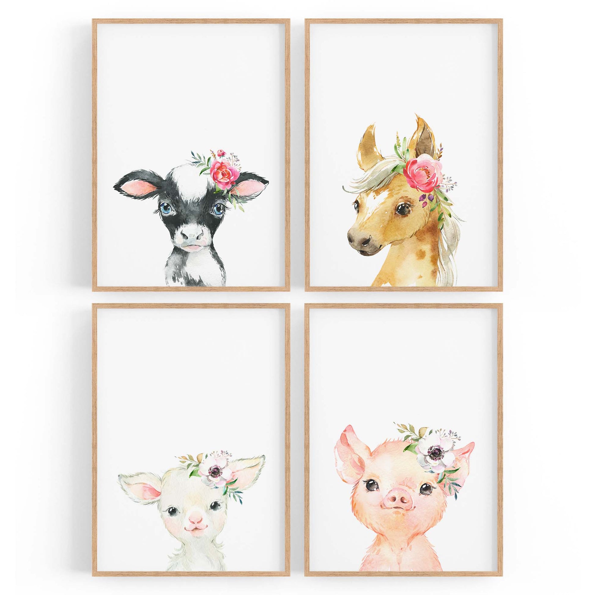 Set of 4 Baby Farm Animal Cute Nursery Paintings Wall Art - The Affordable Art Company