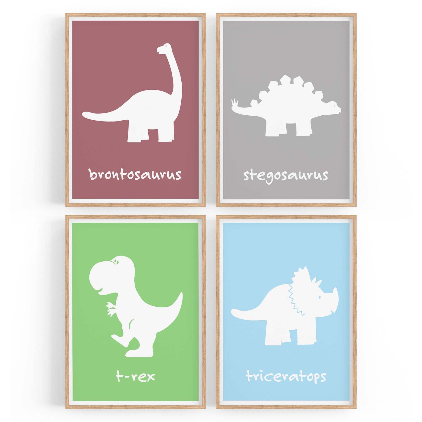 Set of 4 Cute Dinosaur Nursery Designs Wall Art - The Affordable Art Company