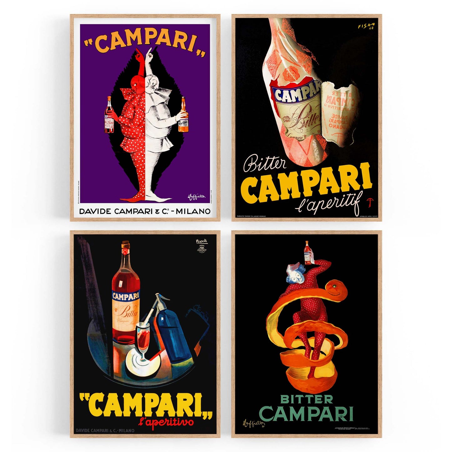 Set of 4 Vintage Italian Campari Drink Advertisements Wall Art - The Affordable Art Company