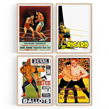 Set of 4 Vintage Boxing and Wrestling Sport Advertisements Wall Art - The Affordable Art Company