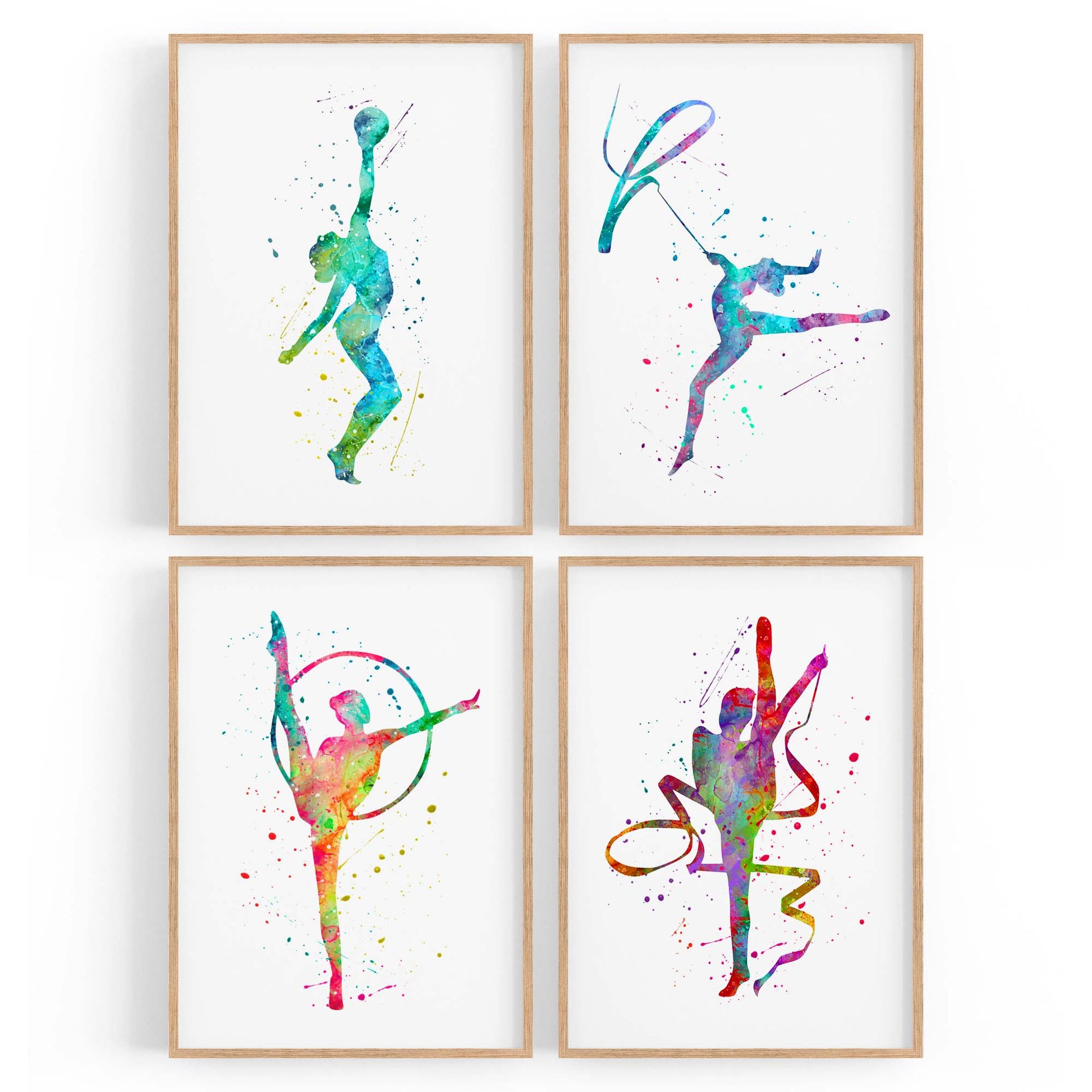 Set of 4 Cute Gymnastics Paintings Children's Bedroom Wall Art - The Affordable Art Company