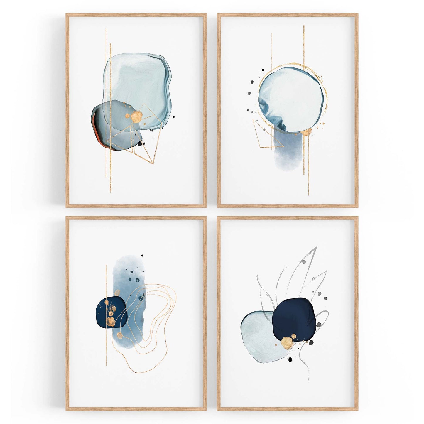 Set of 4 Abstract Blue Minimal Line and Shape Wall Art - The Affordable Art Company