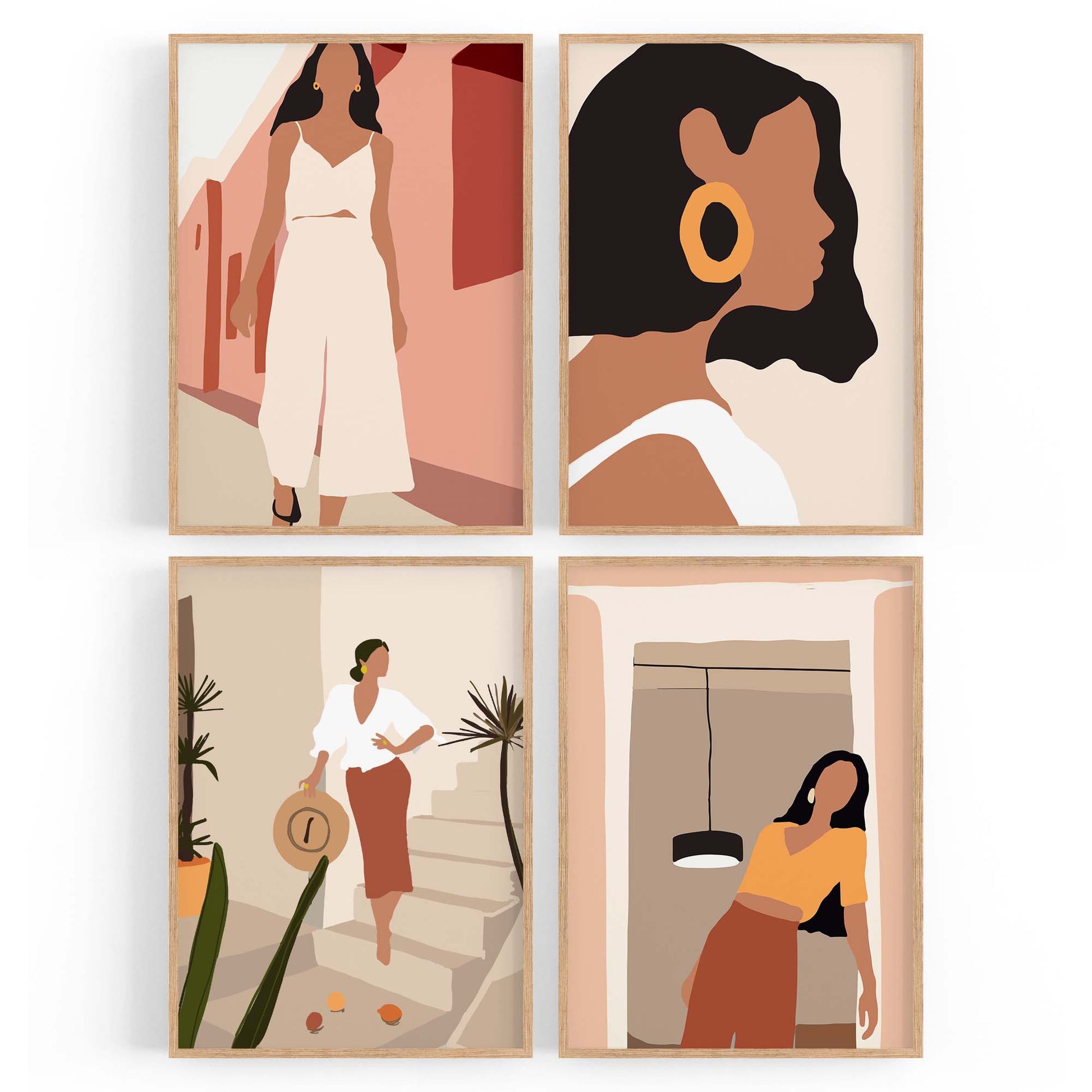 Set of 4 Retro Fashion Girl's Bedroom Minimal Wall Art - The Affordable Art Company