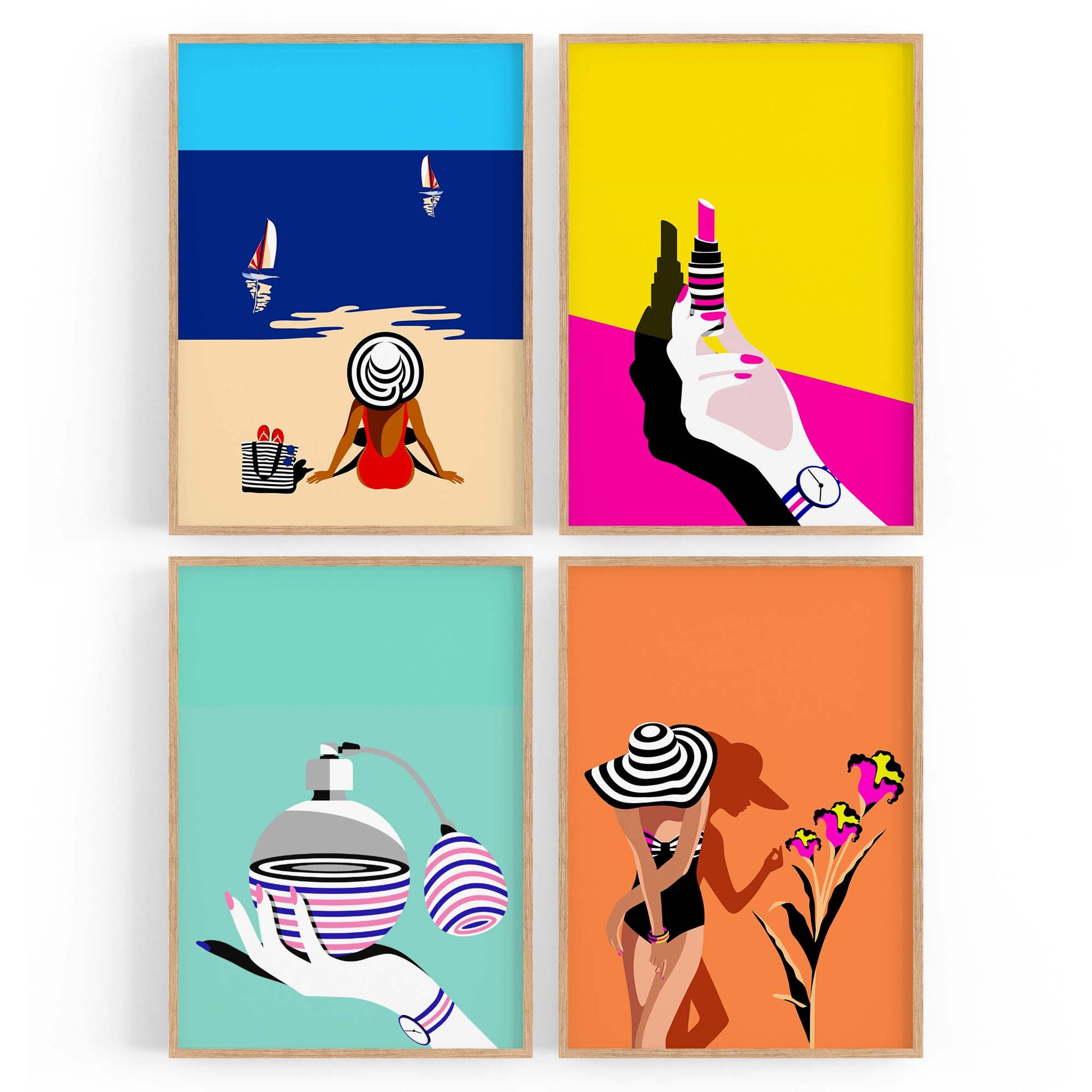 Set of 4 Retro Style Fashion Inspired Colourful Designs Wall Art - The Affordable Art Company