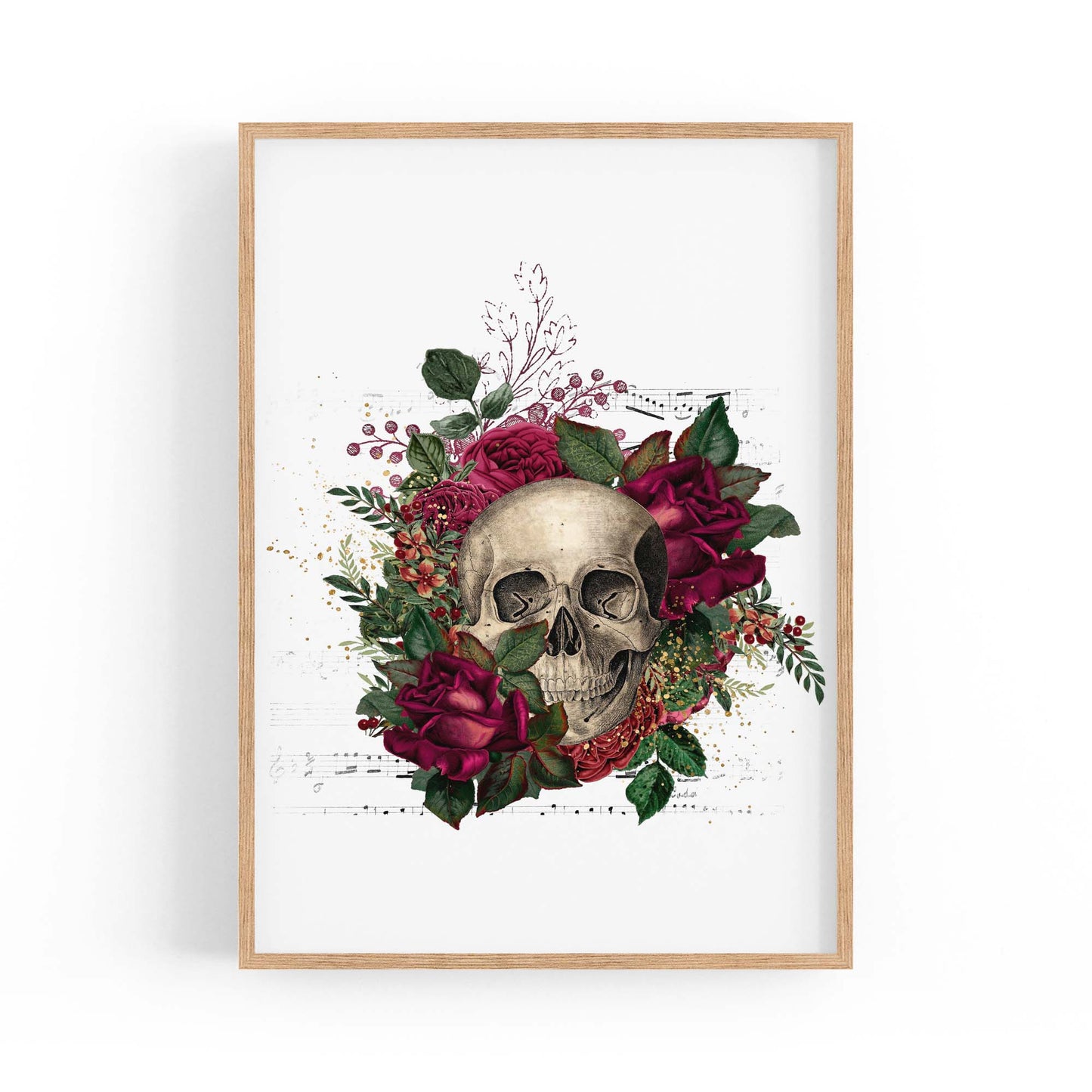 Red Floral Skull Fashion Girls Bedroom Wall Art - The Affordable Art Company