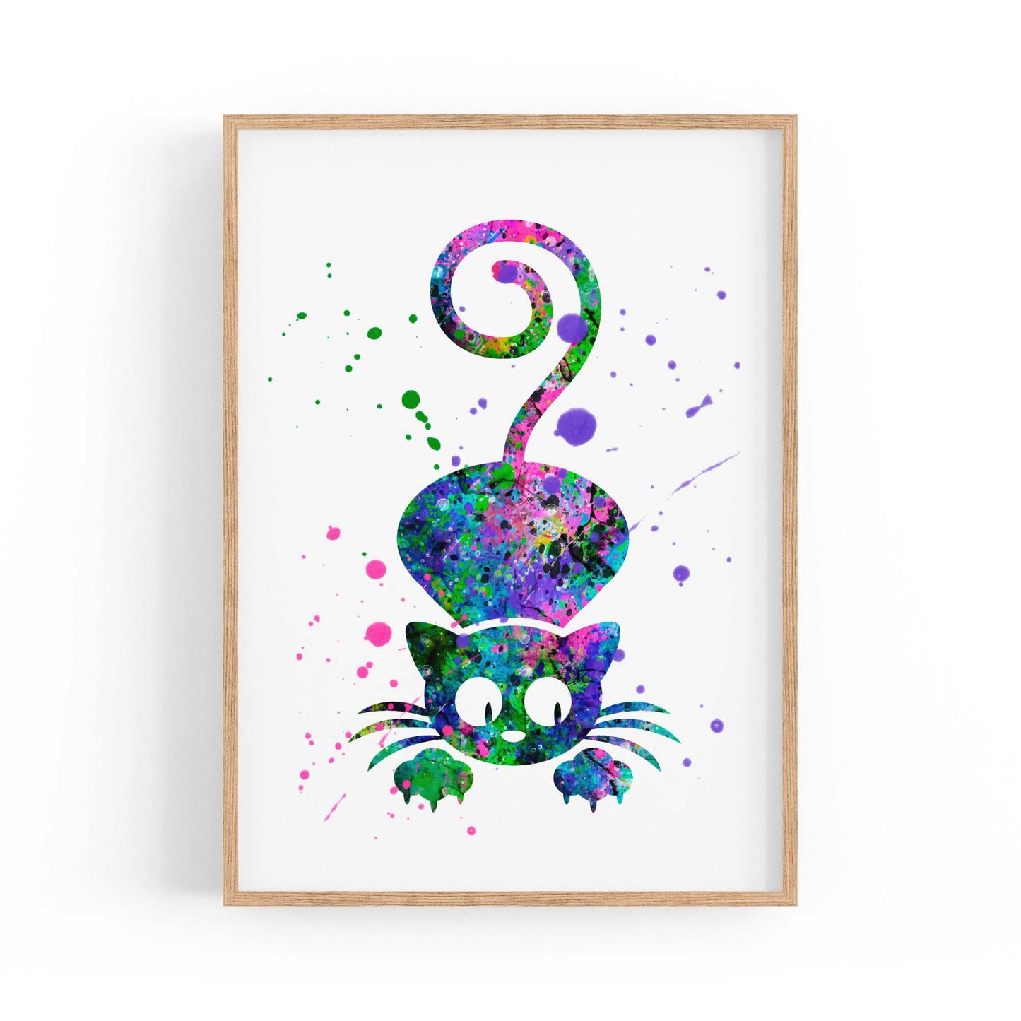 Cute Cat Painting Colourful Animal Wall Art #3 - The Affordable Art Company