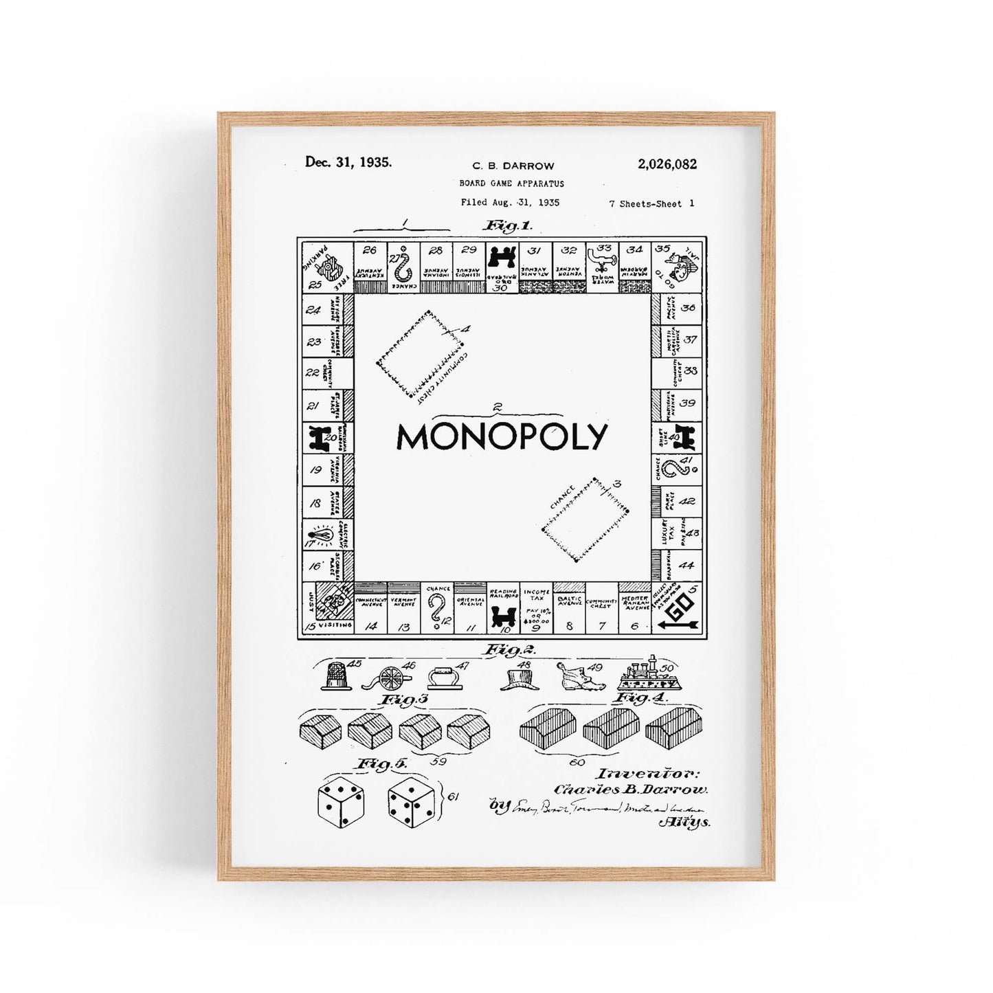 Vintage Monopoly Patent White Patent Wall Art #2 - The Affordable Art Company