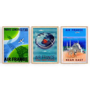 Set of Vintage Air France Travel Adverts Wall Art - The Affordable Art Company
