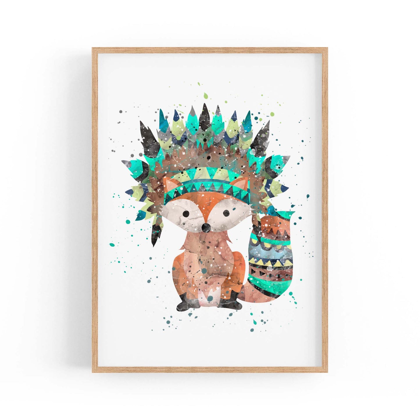 Native Fox Cartoon Nursery Bedroom Boho Wall Art - The Affordable Art Company